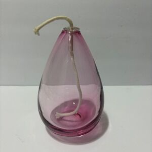 Glass Oil Lamp Pink Teardrop Shaped Wick Holder Tabletop Decor